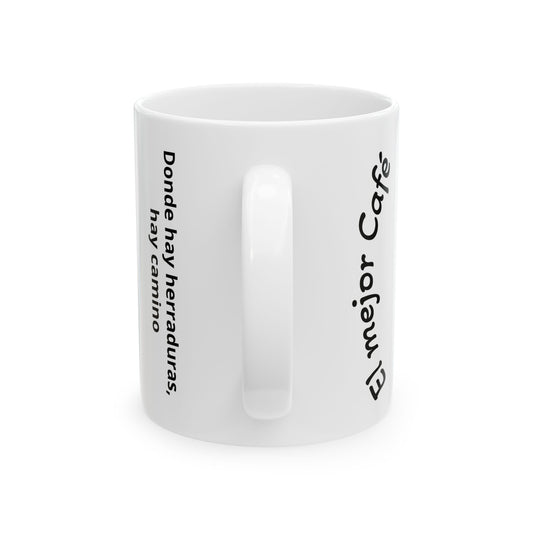 04-Taza de Cerámica Lucky Horseshoe — "El Mejor Café", Estilo Rústico (11oz)