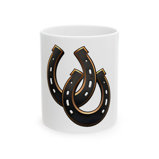 04-Taza de Cerámica Lucky Horseshoe — "El Mejor Café", Estilo Rústico (11oz)