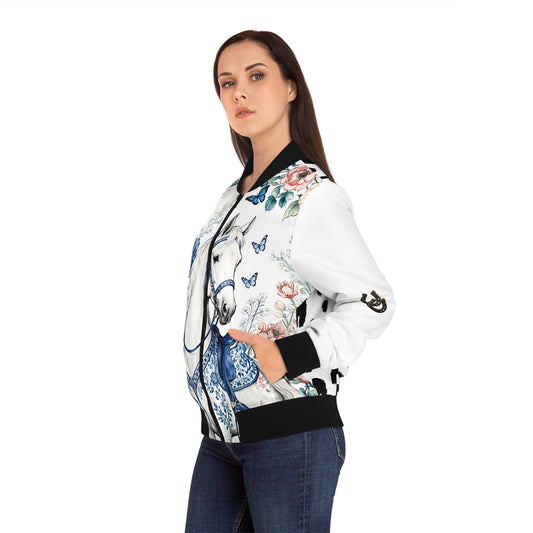 Chaqueta Bomber con Detalle Caballo - Espalda de Leopardo para Mujer (AOP)