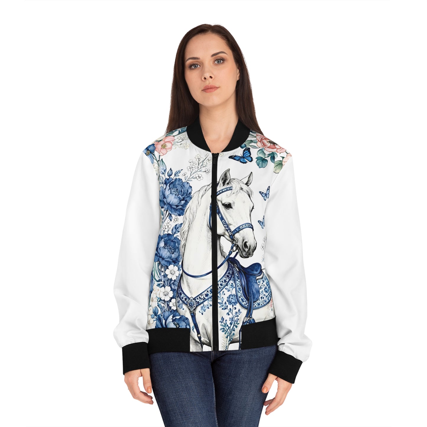 Chaqueta Bomber con Detalle Caballo - Espalda de Leopardo para Mujer (AOP)