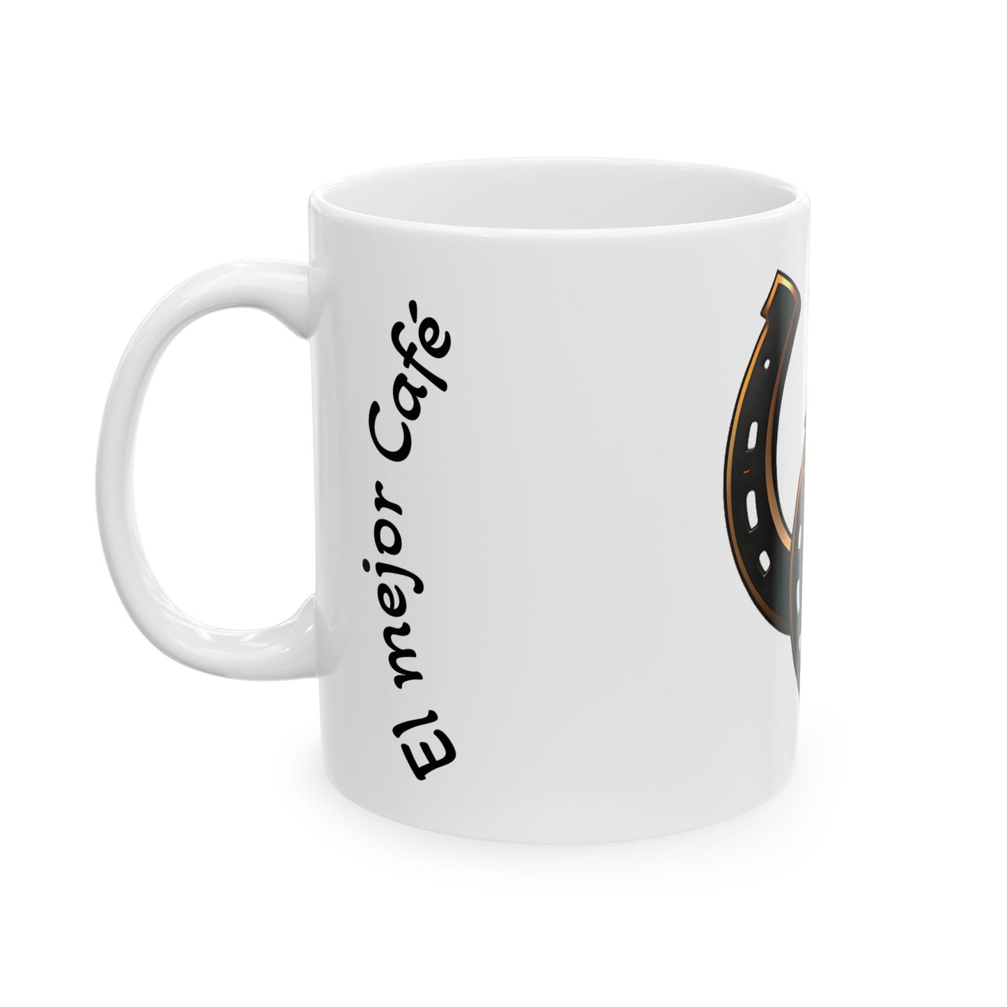 04-Taza de Cerámica Lucky Horseshoe — "El Mejor Café", Estilo Rústico (11oz)